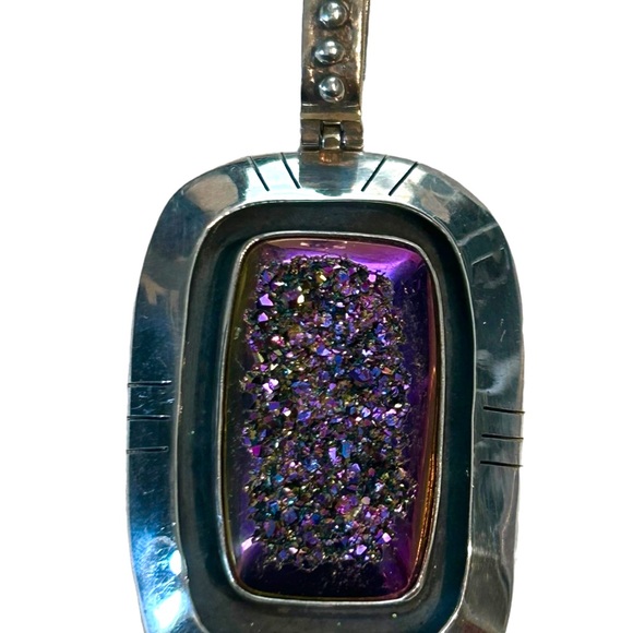 Southwest Design 950 Silver AF Designs Druzy Purple Peacock Pendant - Picture 2 of 7